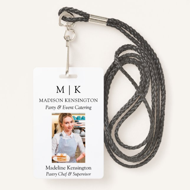 Modern Minimalist Monogram or Add Logo Business ID Badge (Front with Lanyard)