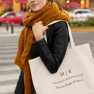 Modern Minimalist Monogram or Add Logo Business Large Tote Bag
