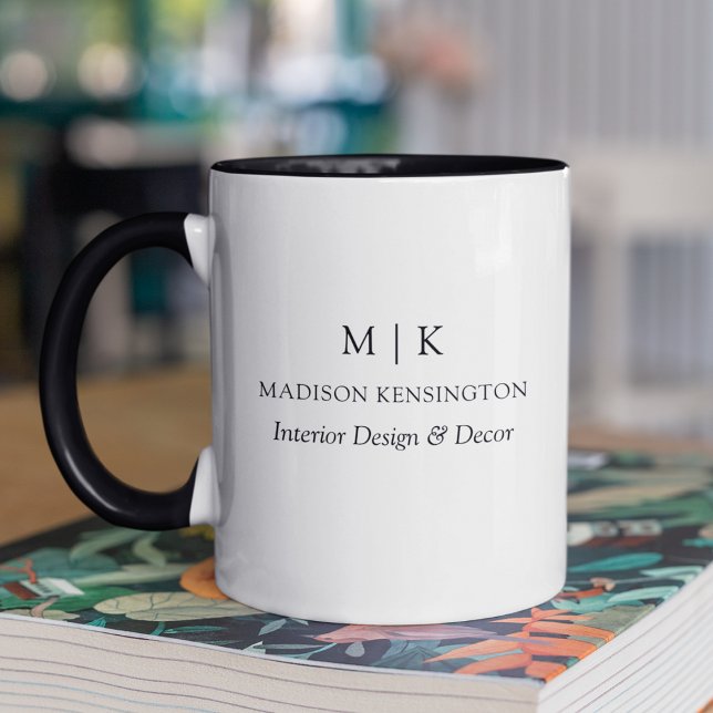 Modern Minimalist Monogram or Add Logo Business Mug (Edit to Customize text, colors and more)