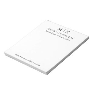 Modern Minimalist Monogram or Add Logo Business Notepad