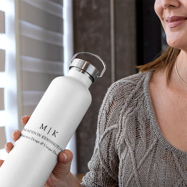 Modern Minimalist Monogram or Add Logo Business Water Bottle (Edit to Customize text, colors and more)