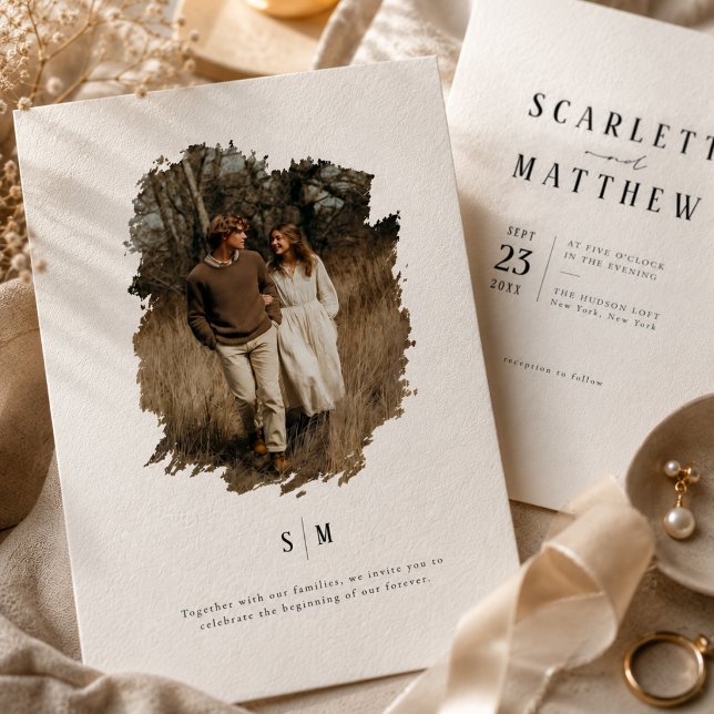 Modern Minimalist Monogram Photo Wedding Invitation (Creator Uploaded)