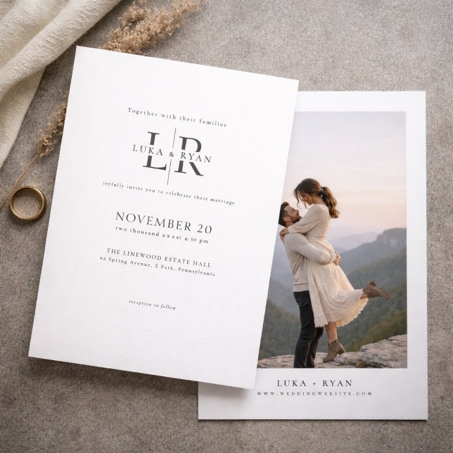 Modern Minimalist Monogram Photo Wedding Invitation (Creator Uploaded)