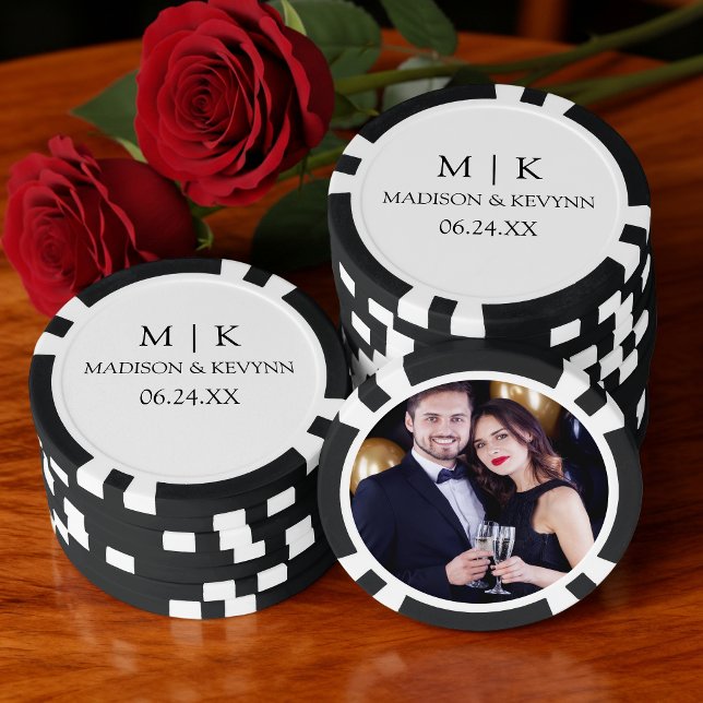 Modern Minimalist Monogram Photo Wedding Poker Chips (Customize to change text size, text style or background color.)