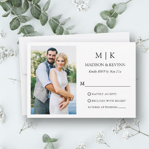 Modern Minimalist Monogram Photo Wedding RSVP Card