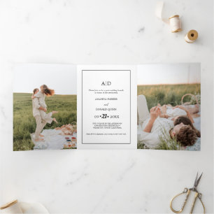 Modern Minimalist Monogram Pre-Wedding brunch Tri-Fold Invitation