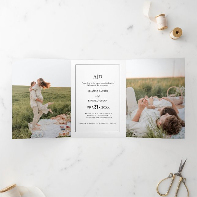 Modern Minimalist Monogram Pre-Wedding brunch Tri-Fold Invitation (Inside)