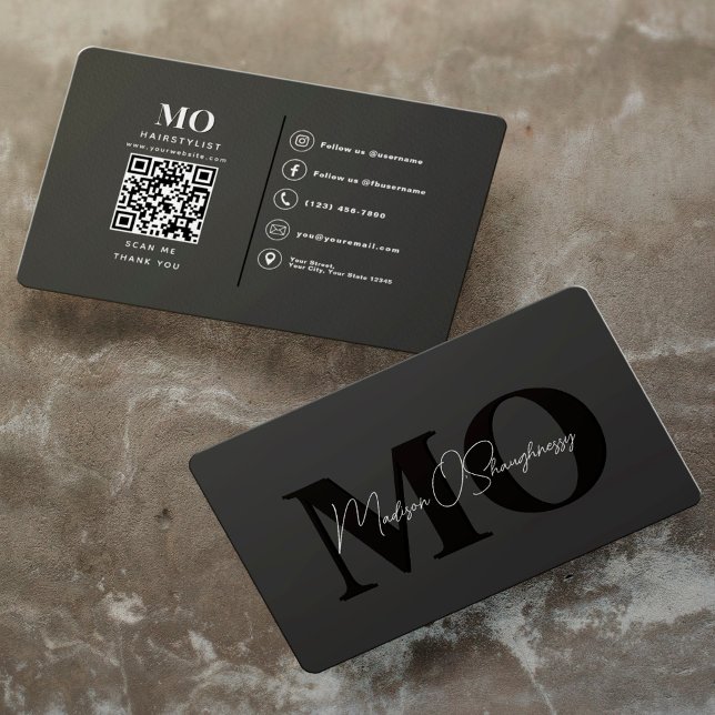 Modern Minimalist Monogram Professional QR Code Business Card (Creator Uploaded)