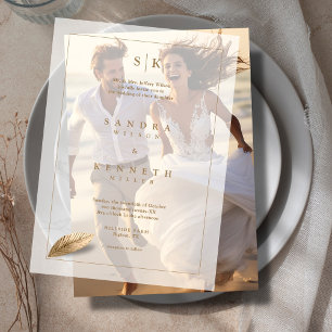 Modern Minimalist Monogram Rustic Framed Wedding Vellum Invitations