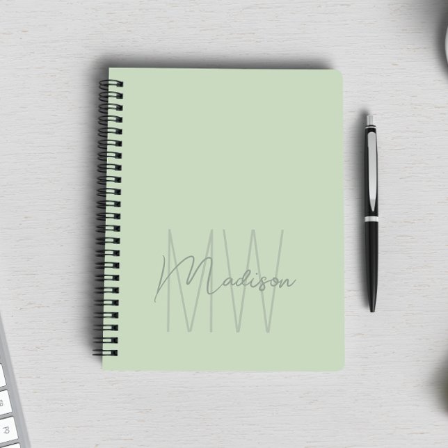 Modern Minimalist Monogram Sage Green Notebook (Creator Uploaded)