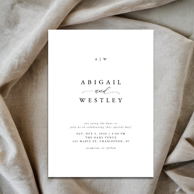 Modern Minimalist Monogram Script Elegant Wedding Invitation (Creator Uploaded)