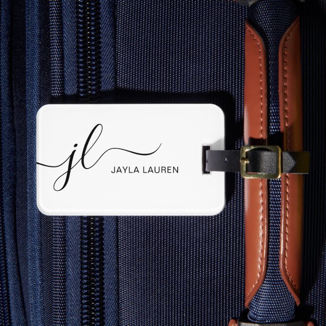 Modern Minimalist Monogram Script Luggage Tag (Front Insitu 4)