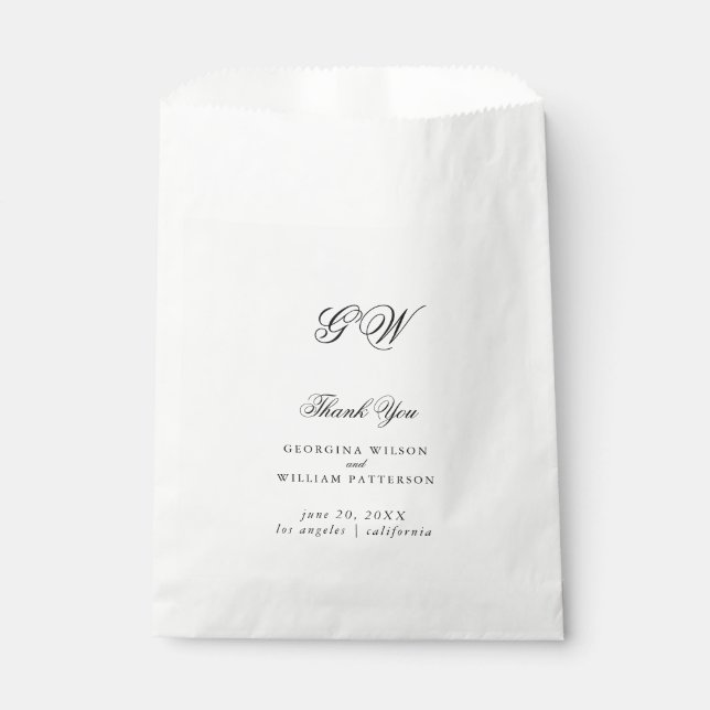 Modern Minimalist Monogram Script Wedding Favour Bags (Front)
