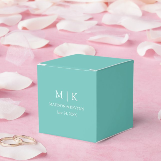 Modern Minimalist Monogram Teal Wedding Favour Box (Wedding)
