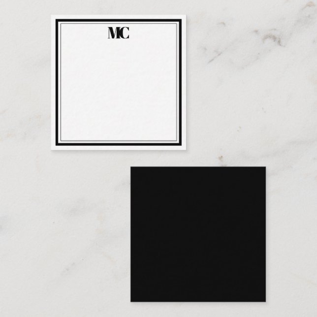 Modern Minimalist Monogram Two Borders Black White Card (Front/Back)