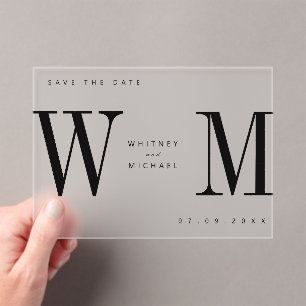 Modern Minimalist Monogram Wedding Acrylic Invitations