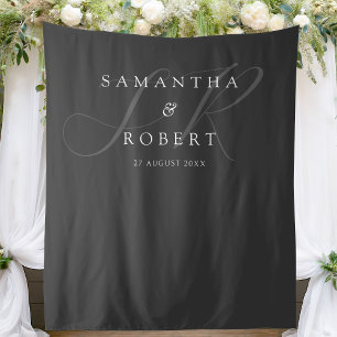 Modern Minimalist Monogram Wedding Backdrop Tapestry