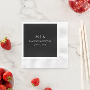 Modern Minimalist Monogram Wedding Black Cocktail Napkin