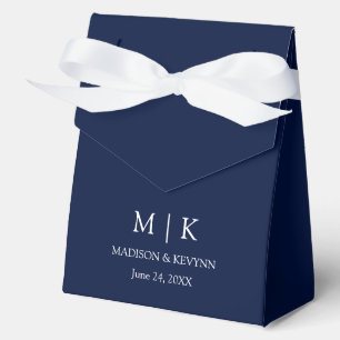 Modern Minimalist Monogram Wedding Blue Favour Box