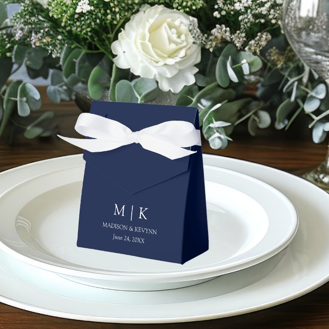 Modern Minimalist Monogram Wedding Blue Favour Box (Customize to change text size, style, color or to add more text.)