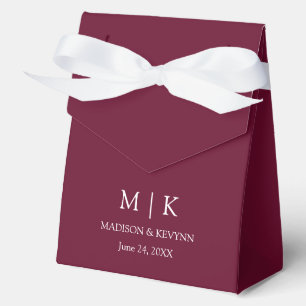 Modern Minimalist Monogram Wedding Burgundy Favour Box