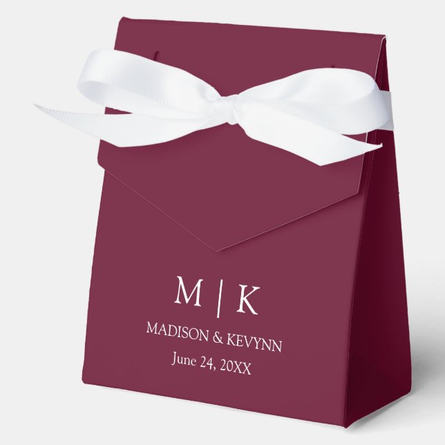 Modern Minimalist Monogram Wedding Burgundy Favour Box (Front)