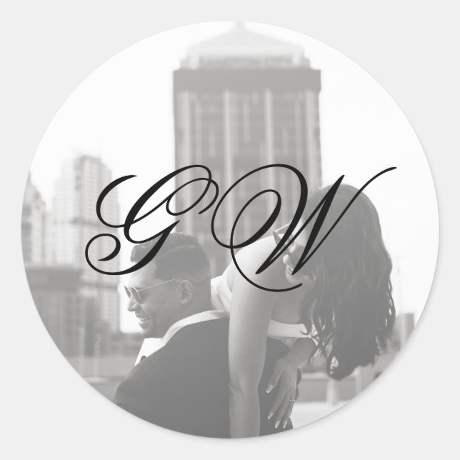 Modern Minimalist Monogram Wedding Classic Round Sticker (Front)