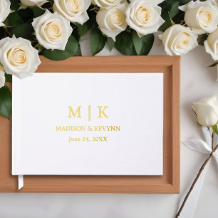 Modern Minimalist Monogram Wedding Gold Foil Guest Book