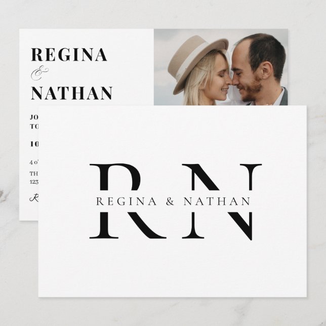 Modern minimalist monogram wedding invitation (Front/Back)