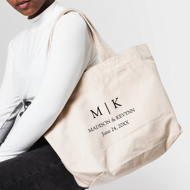 Modern Minimalist Monogram Wedding Large Tote Bag (Customize to change text size, style or to add more text.)