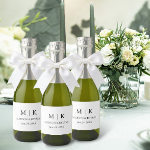 Modern Minimalist Monogram Wedding Mini Sparkling Wine Label