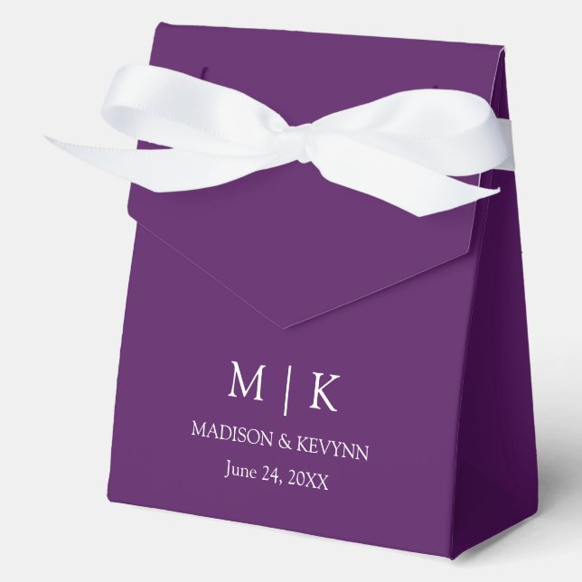 Modern Minimalist Monogram Wedding Purple Favour Box (Front)