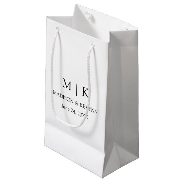 Modern Minimalist Monogram Wedding Small Gift Bag (Front Angled)