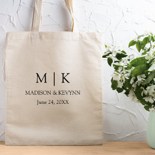 Modern Minimalist Monogram Wedding Tote Bag