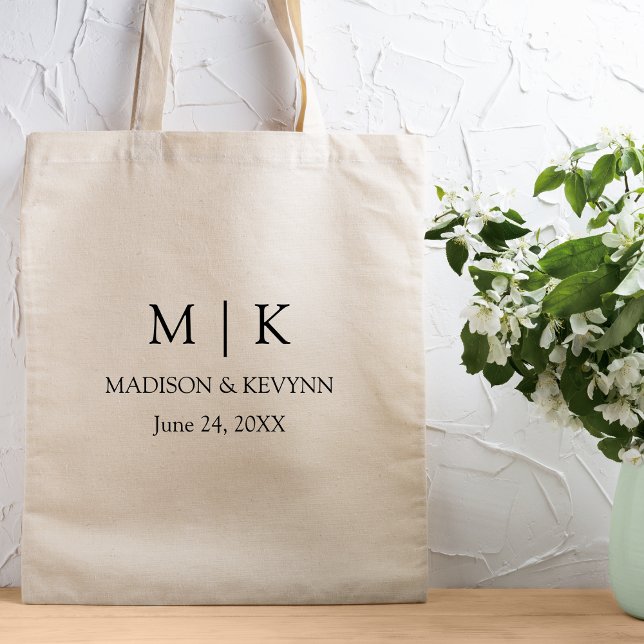 Modern Minimalist Monogram Wedding Tote Bag (Customize to change text size, style or to add more text.)