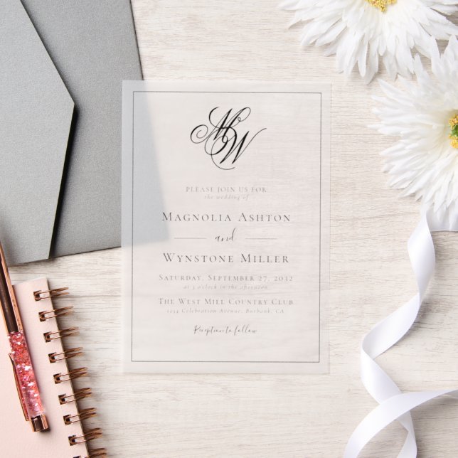 Modern Minimalist Monogram Wedding Vellum Invitations (Wedding)