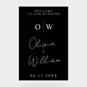 Modern Minimalist Monogram Wedding Welcome Acrylic Sign