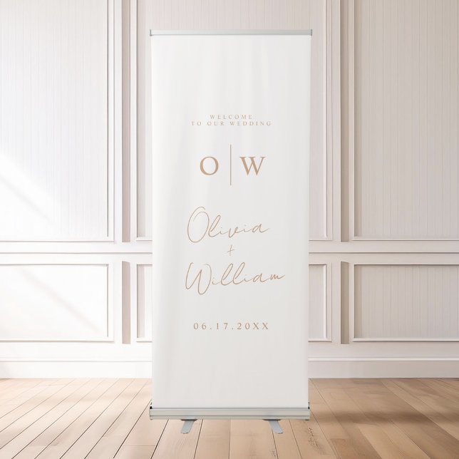 Modern Minimalist Monogram Wedding Welcome Retractable Banner (Creator Uploaded)