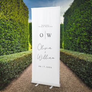 Modern Minimalist Monogram Wedding Welcome Retractable Banner