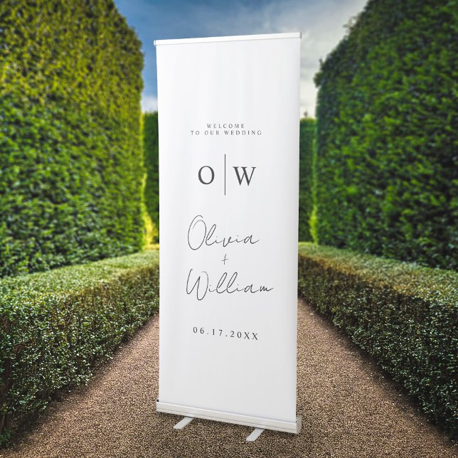 Modern Minimalist Monogram Wedding Welcome Retractable Banner (Creator Uploaded)