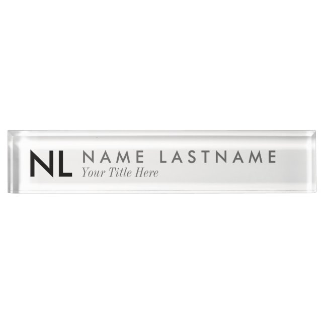 Modern Minimalist Monogram White Desk Nameplate (Front)