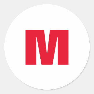 Modern Minimalist Monogram White Red Classic Round Sticker