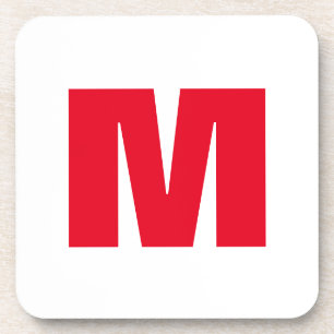 Modern Minimalist Monogram White Red Coaster