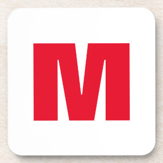 Modern Minimalist Monogram White Red Coaster