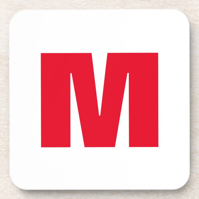 Modern Minimalist Monogram White Red Coaster (Front)