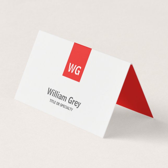 Modern Minimalist Monogram White Red Folded Business Card (Front)