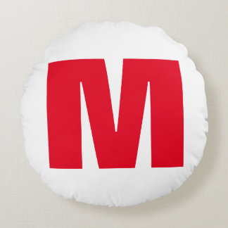 Modern Minimalist Monogram White Red Round Cushion