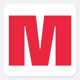 Modern Minimalist Monogram White Red Square Sticker