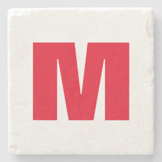 Modern Minimalist Monogram White Red Stone Coaster