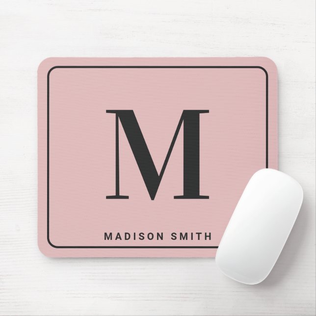 Modern Minimalist Monogram with Name - Blush Pink Mouse Mat (With Mouse)